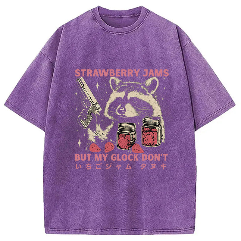 Strawberry Jams Glock Funny Raccoon Washed T-Shirt