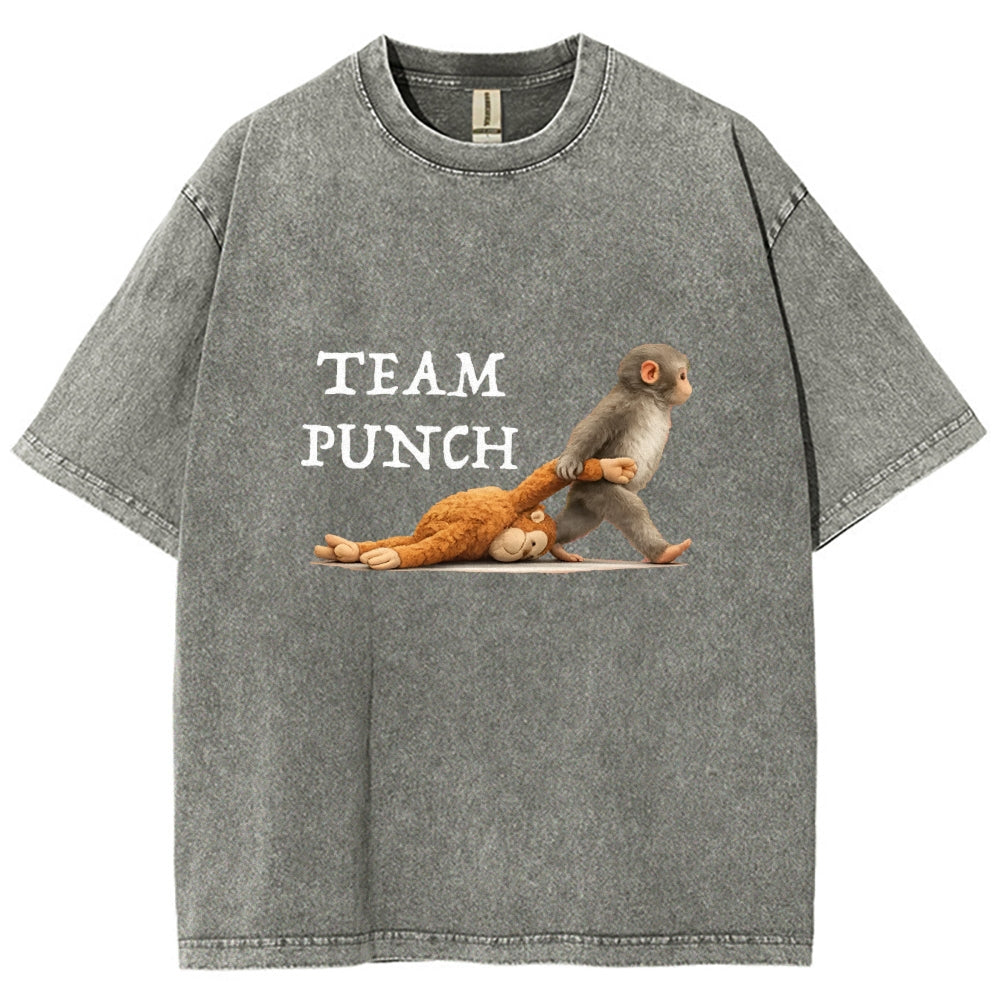 Unisex Team Punch Printed Washed Folded T-shirt