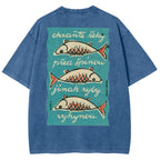Fishes Pattern Printed Washed Vintage Short Sleeves T-Shirt