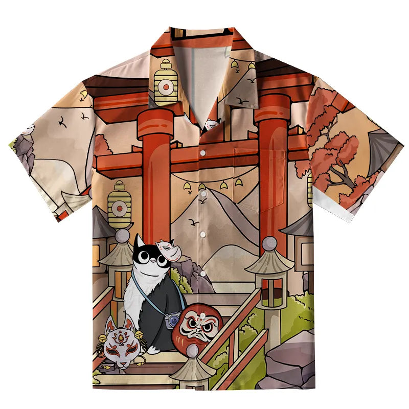 Mysterious Torii And Cat Aloha Hawaiian Shirt