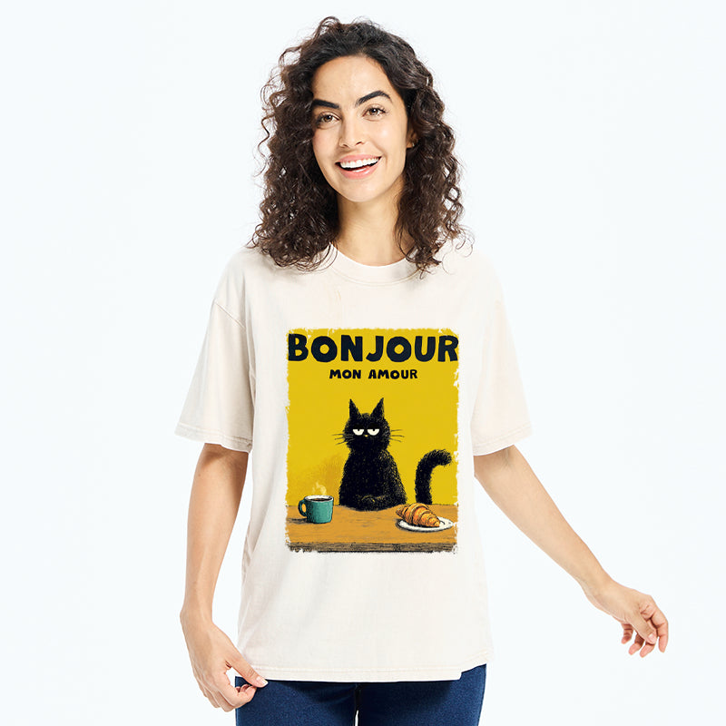 Unisex Bonjour Mon Amour Washed T-Shirt