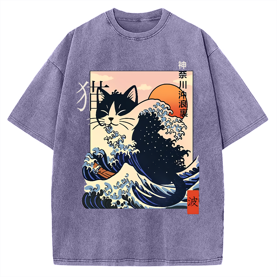 Kanagawa cat Vintage Washed T-shirt