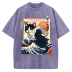Kanagawa cat Vintage Washed T-shirt