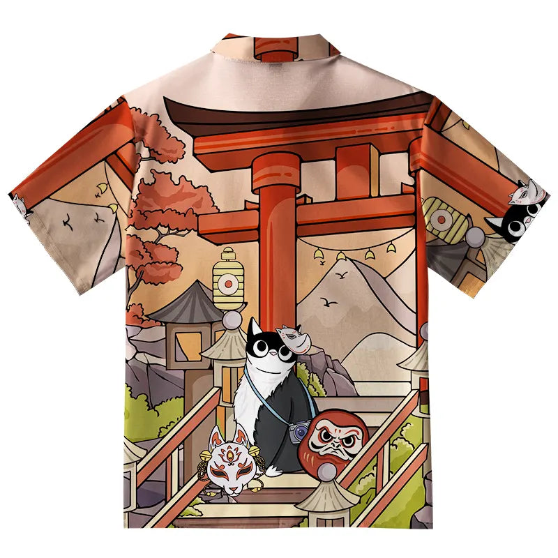 Mysterious Torii And Cat Aloha Hawaiian Shirt