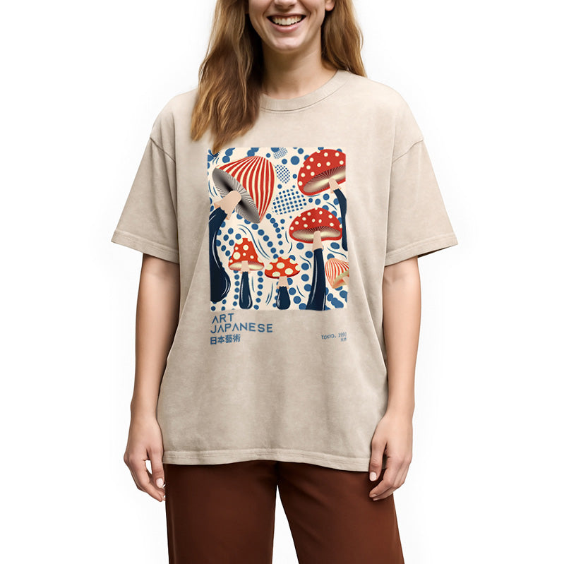 Japanese Art Dancing Mushroom Washed T-Shirt