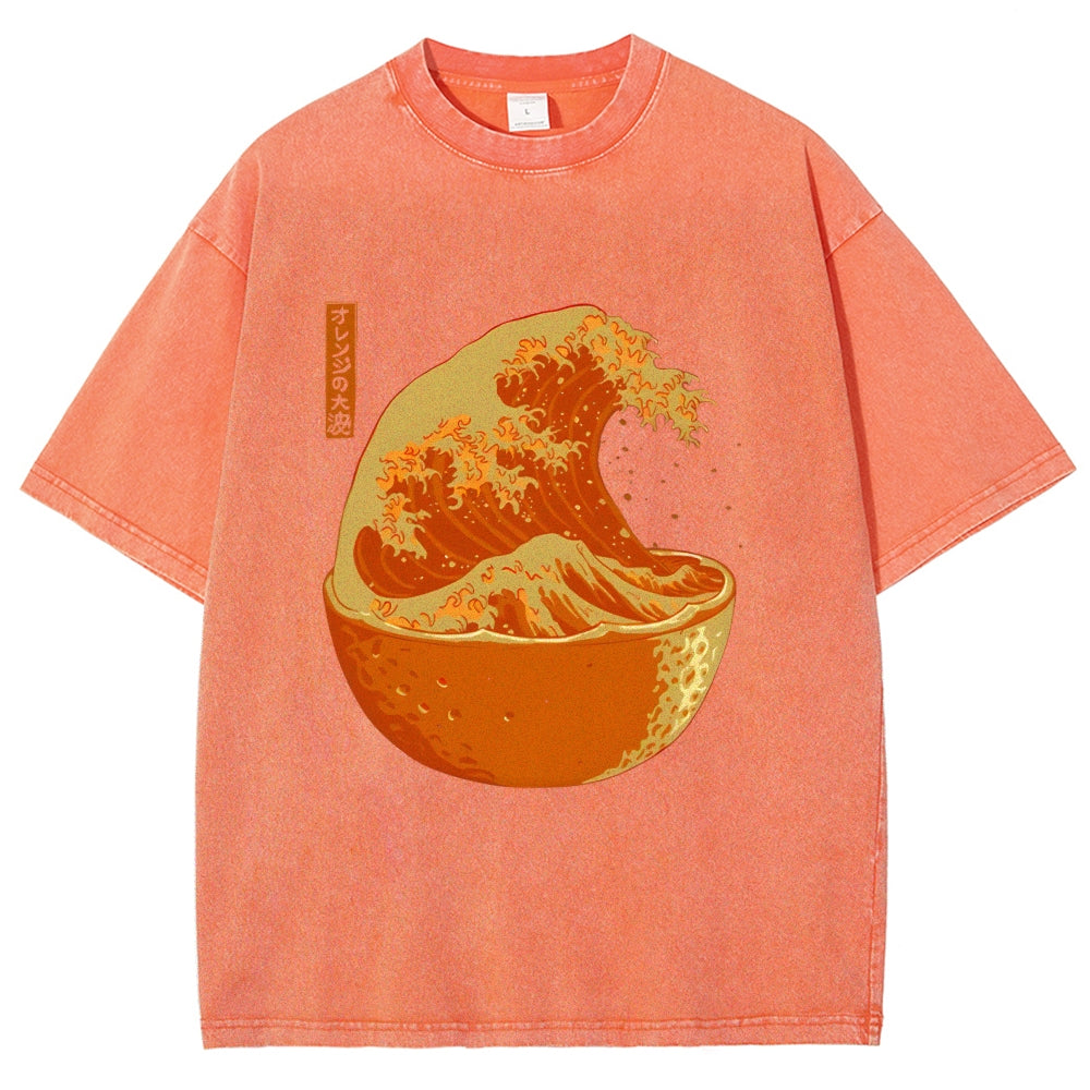The Great Wave Off Orange Washed T-Shirt
