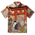 Mysterious Torii And Cat Button-up Shirt