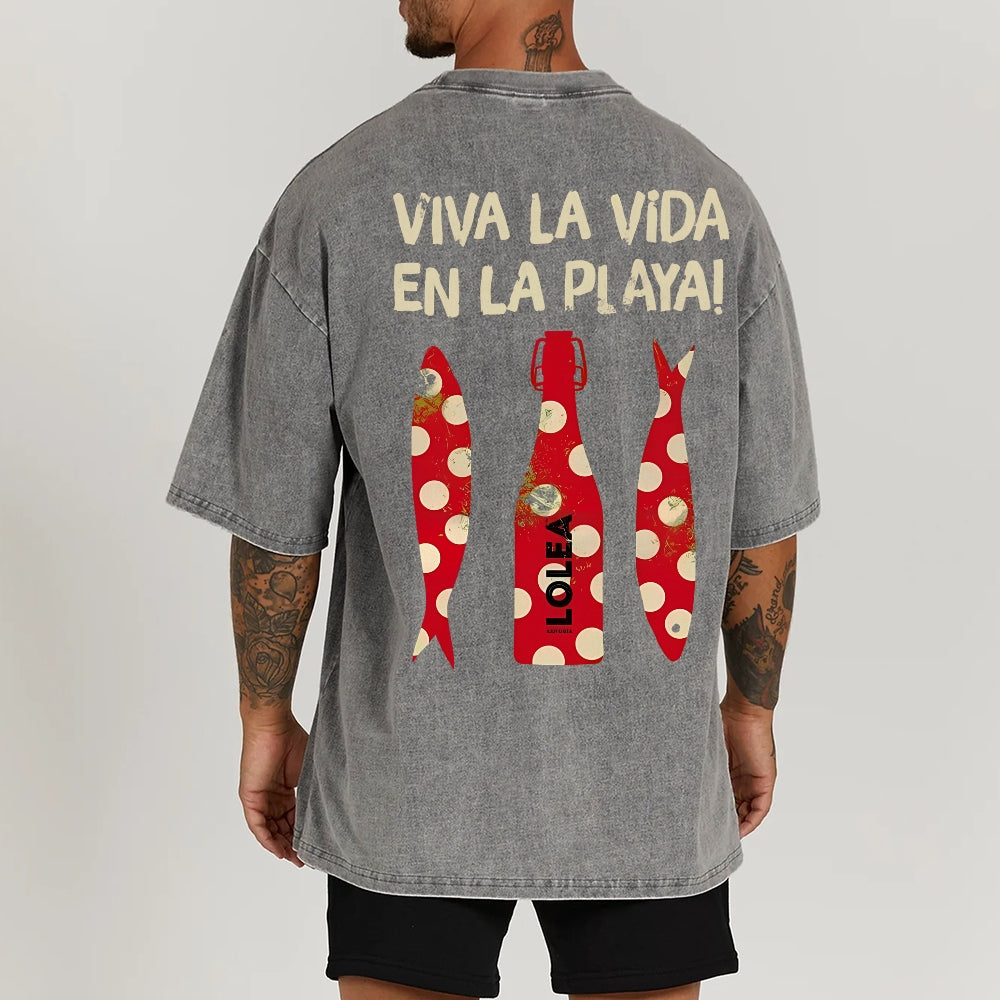 Polka Dot Fish Washed Vintage Short Sleeves T-Shirt