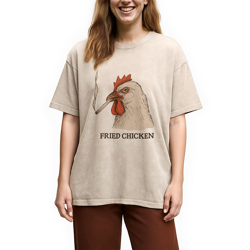 Fried Chicken 420 Smoking Meme Washed T-Shirt