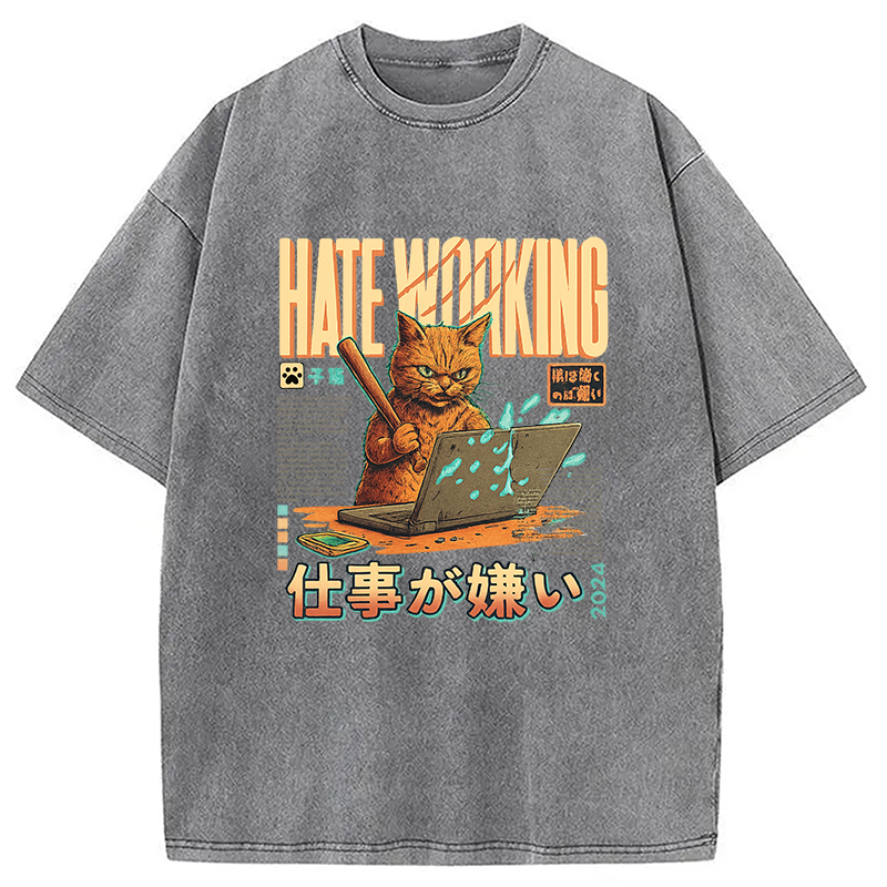 A Cat That Hates Working Washed T-Shirt