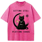 Sitting Calming Zen Cat Washed T-Shirt