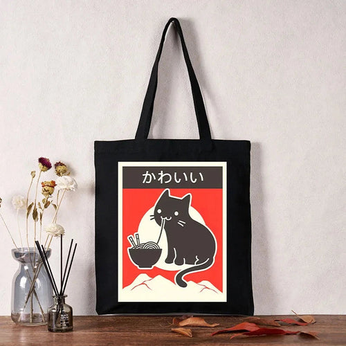 "Kawaii" Vintage Style Japenese Ramen Cat Tote Bag