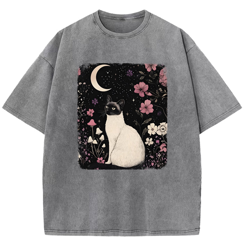 Siam and the Moonlit Night Washed T-Shirt