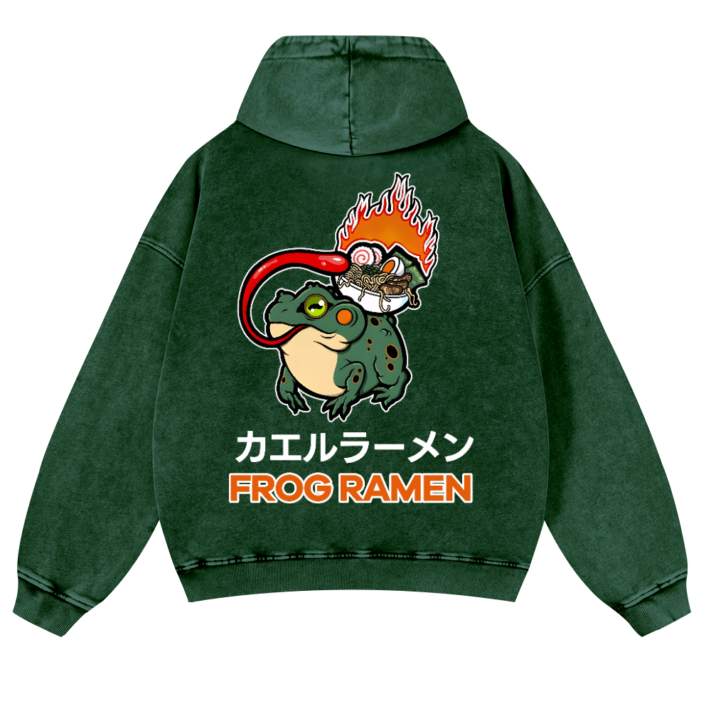 Frog Ramen Vintage Washed Cotton Back Art Hoodie