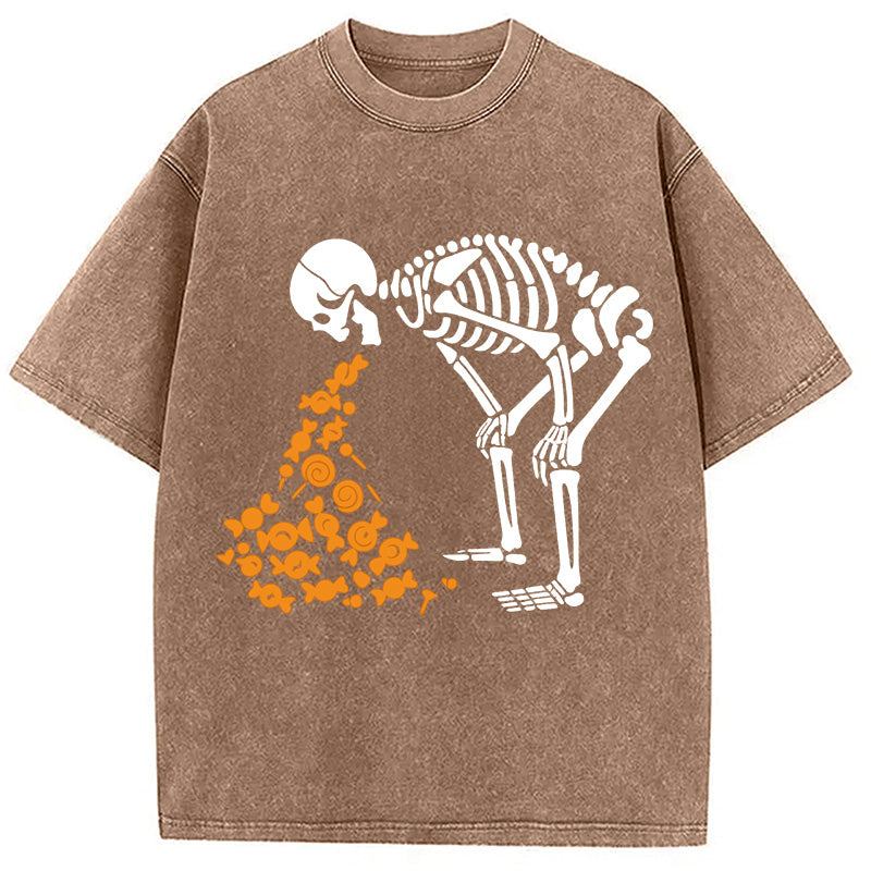 Candies Funny Halloween Skeleton Washed T-Shirt