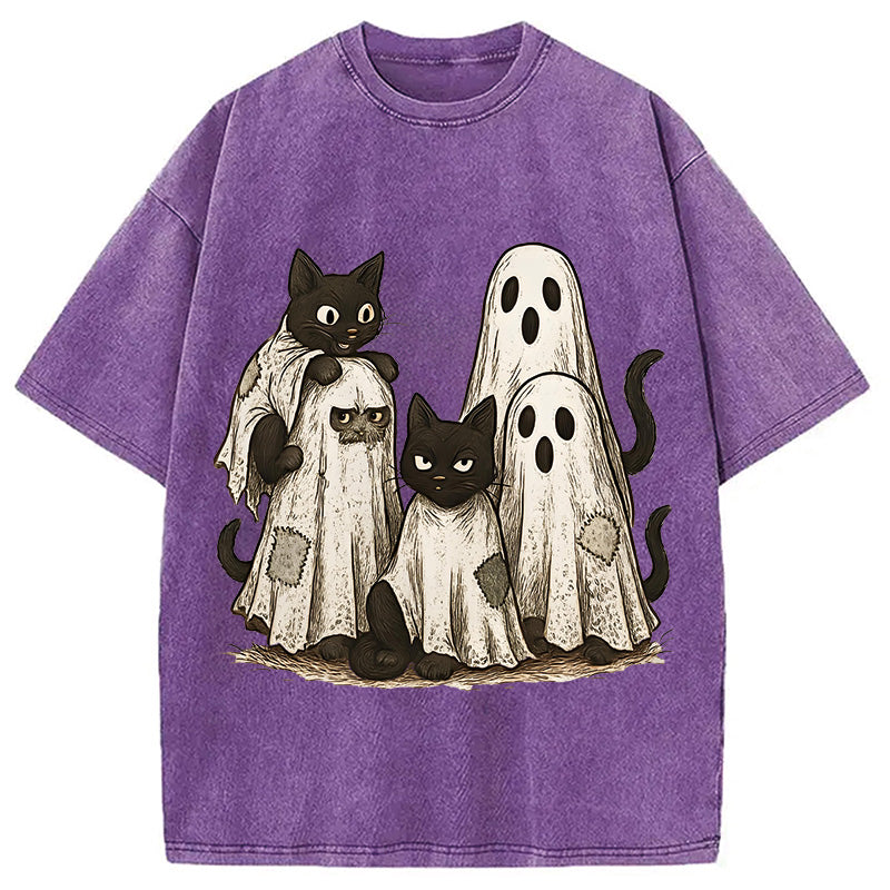 Funny Black Cats Ghost Washed T-Shirt