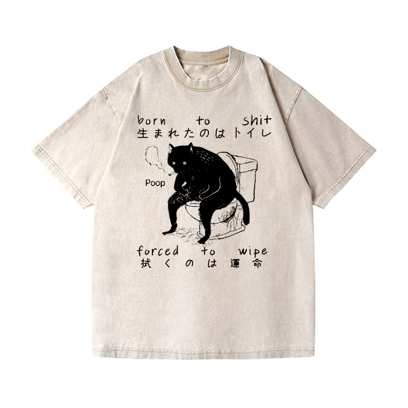 Black Cat Vintage Wash Japanese Design T-Shirt
