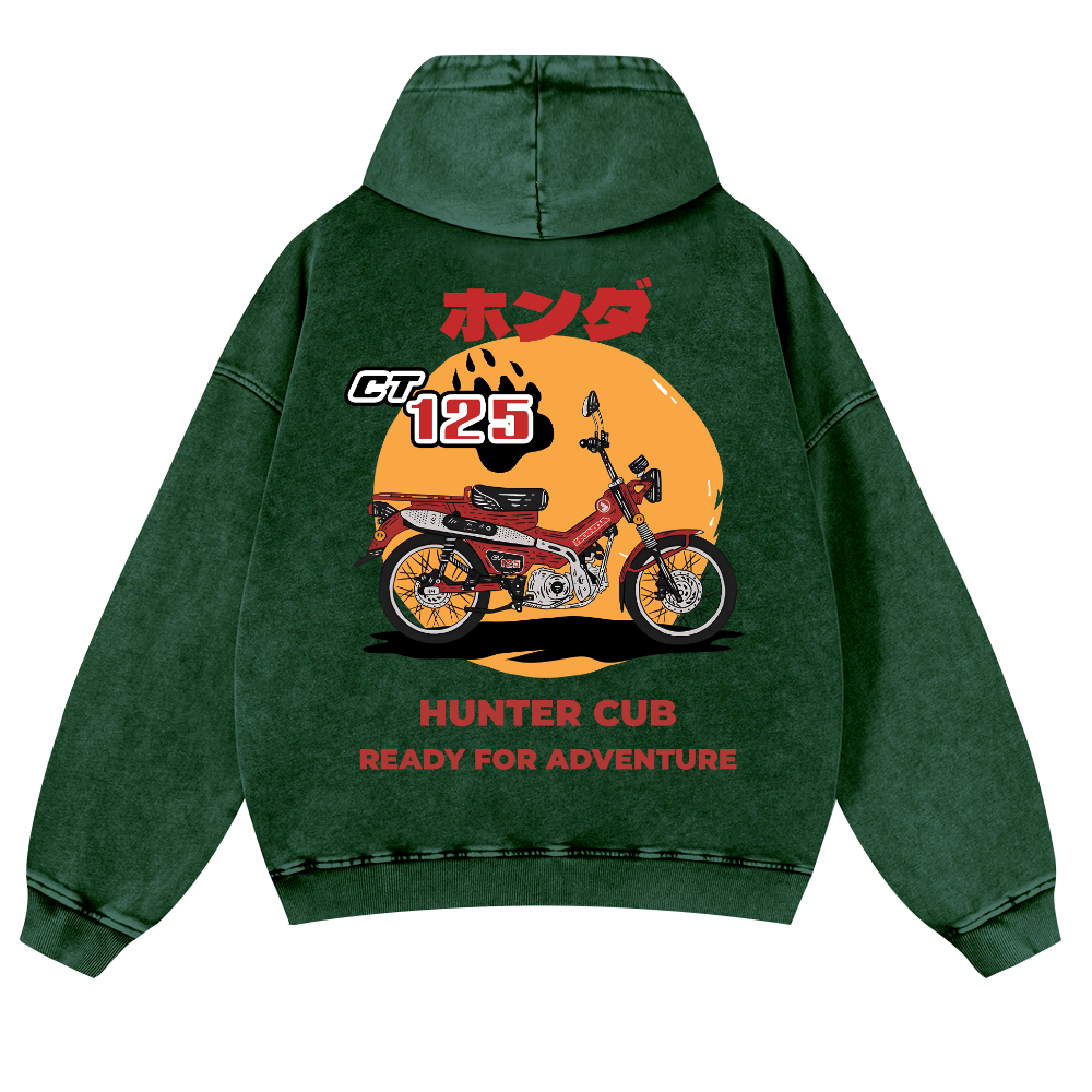 Hunter Cub Motorcycle Bike Vintage Washed Cotton Back Art Hoodie