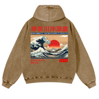 Kanagawa Ukiyo-e Great Wave Vintage Washed Cotton Back Art Hoodie