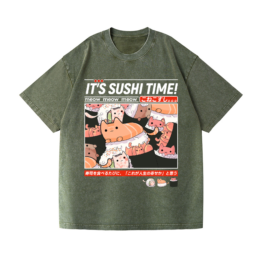 Cat Sushi Vintage Wash Japanese Design T-Shirt