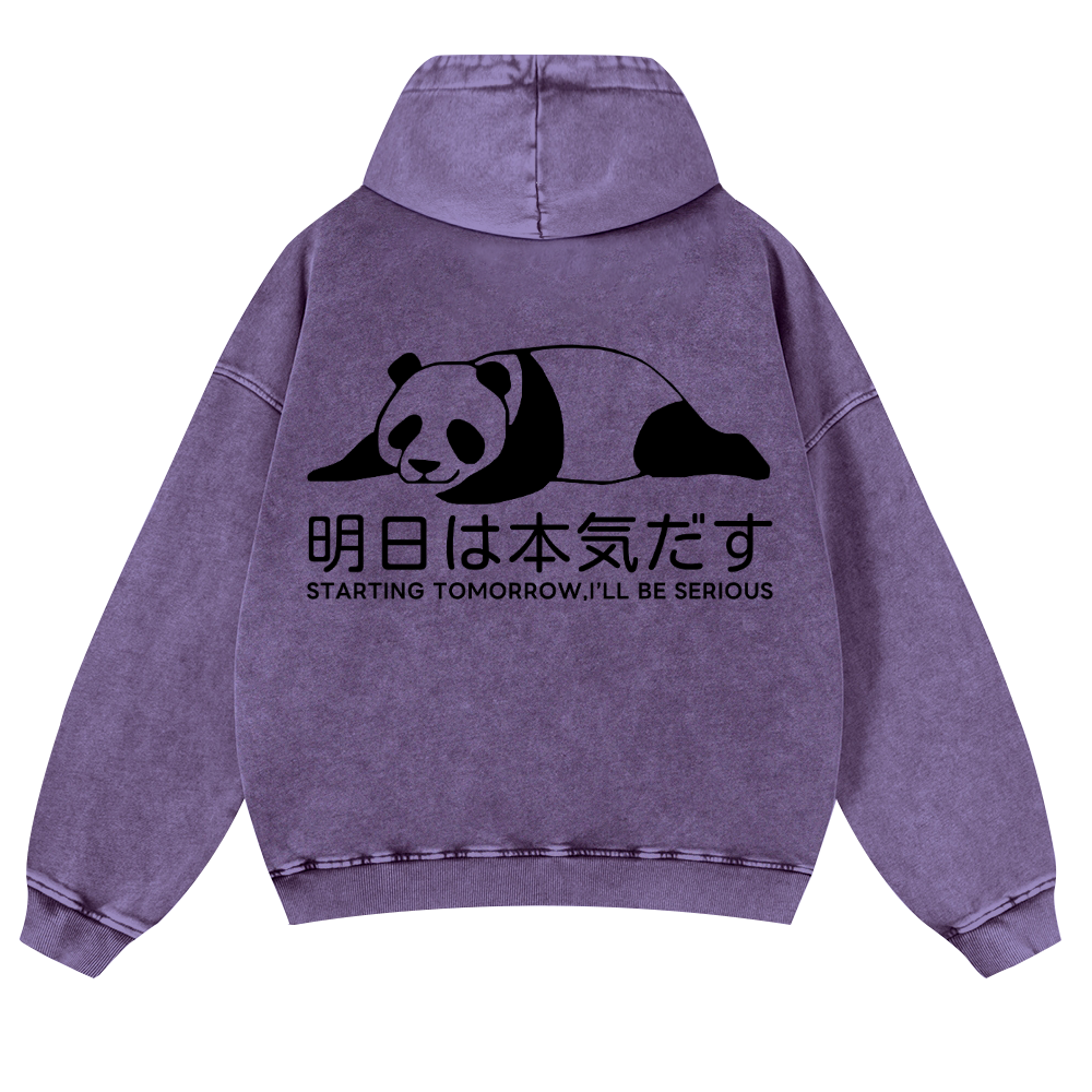Starting Tomorrow, I'Ll Be Serious Panda Vintage Washed Cotton Back Art Hoodie