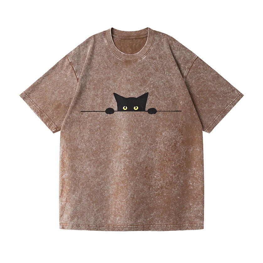 Black Cat Vintage Wash Japanese Design T-Shirt