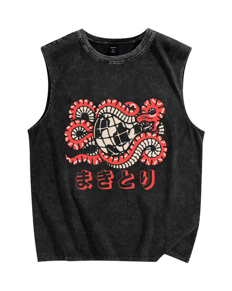 Vintage Japanese Snake Christian Snowflake Washed Vest