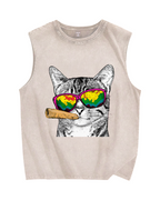 Smoking Cat Vintage Distressed Washed Tank Top