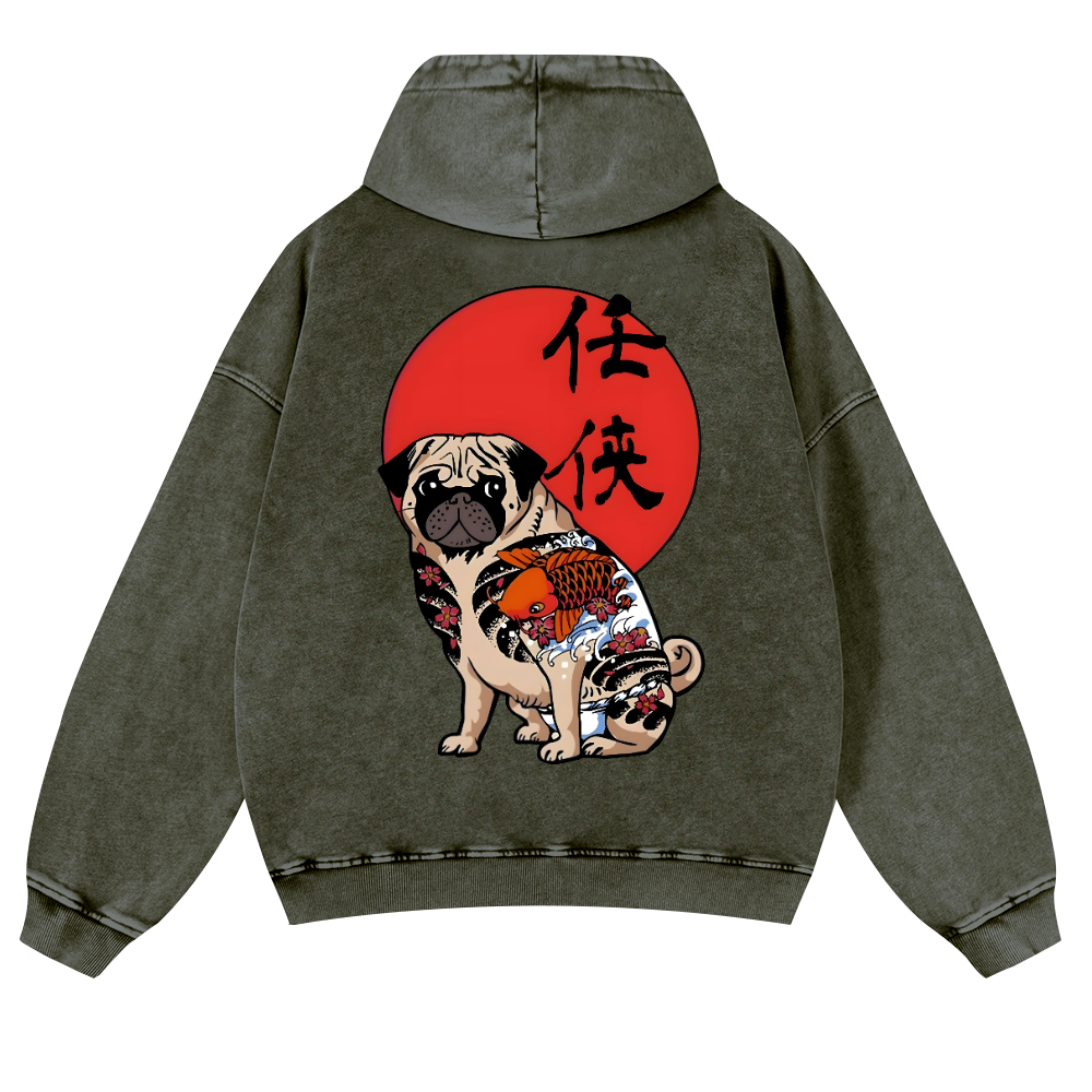 Dog Vintage Washed Cotton Back Art Hoodie