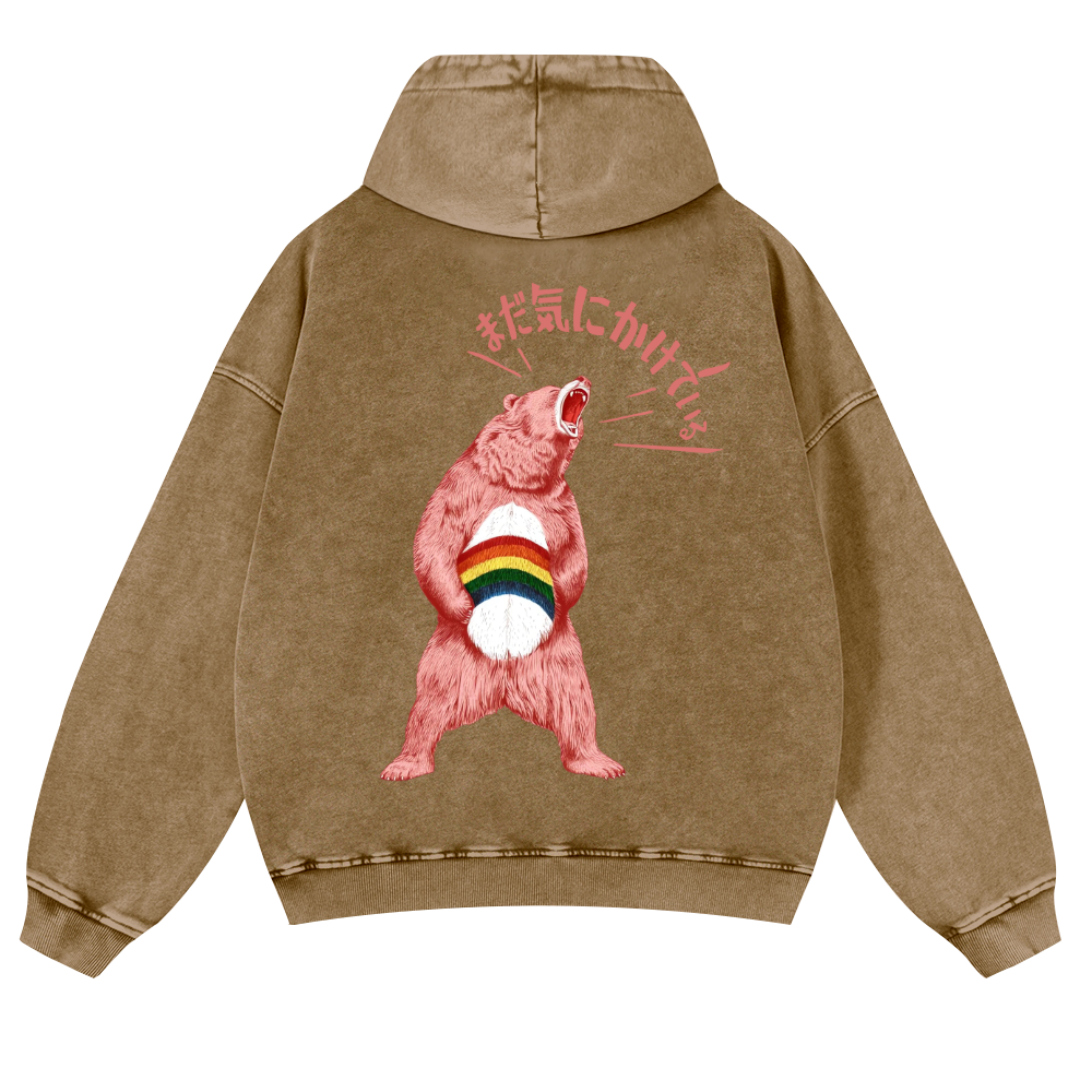 Bear Vintage Washed Cotton Back Art Hoodie