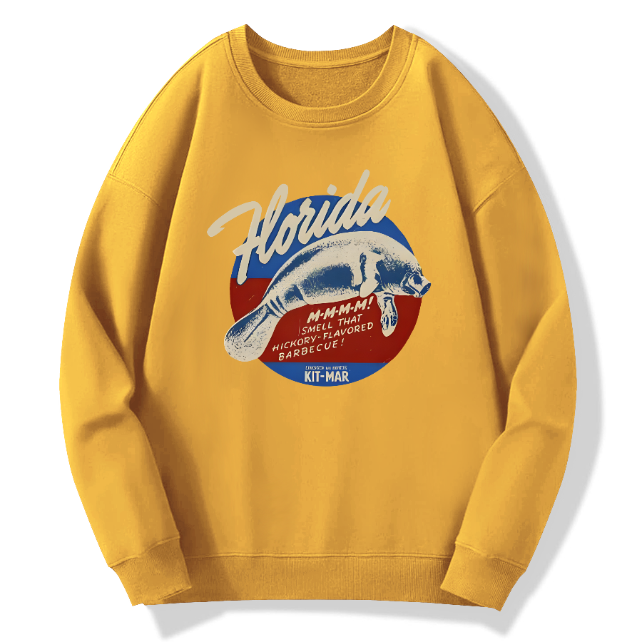 Retro Florida manatee Cotton Pullover Sweatshirt