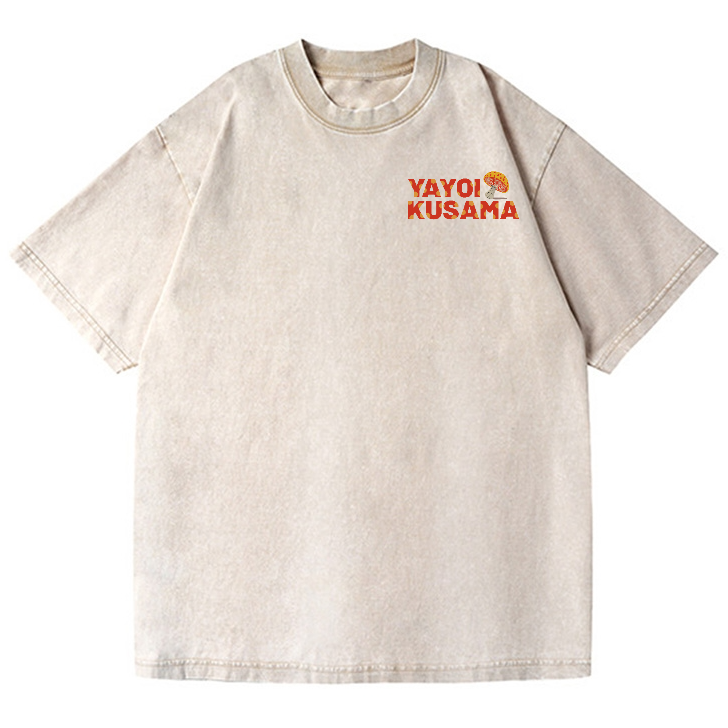 Unisex Yayoi Kusama Mushroom Vintage Wash Japanese Design Back Art T-Shirt