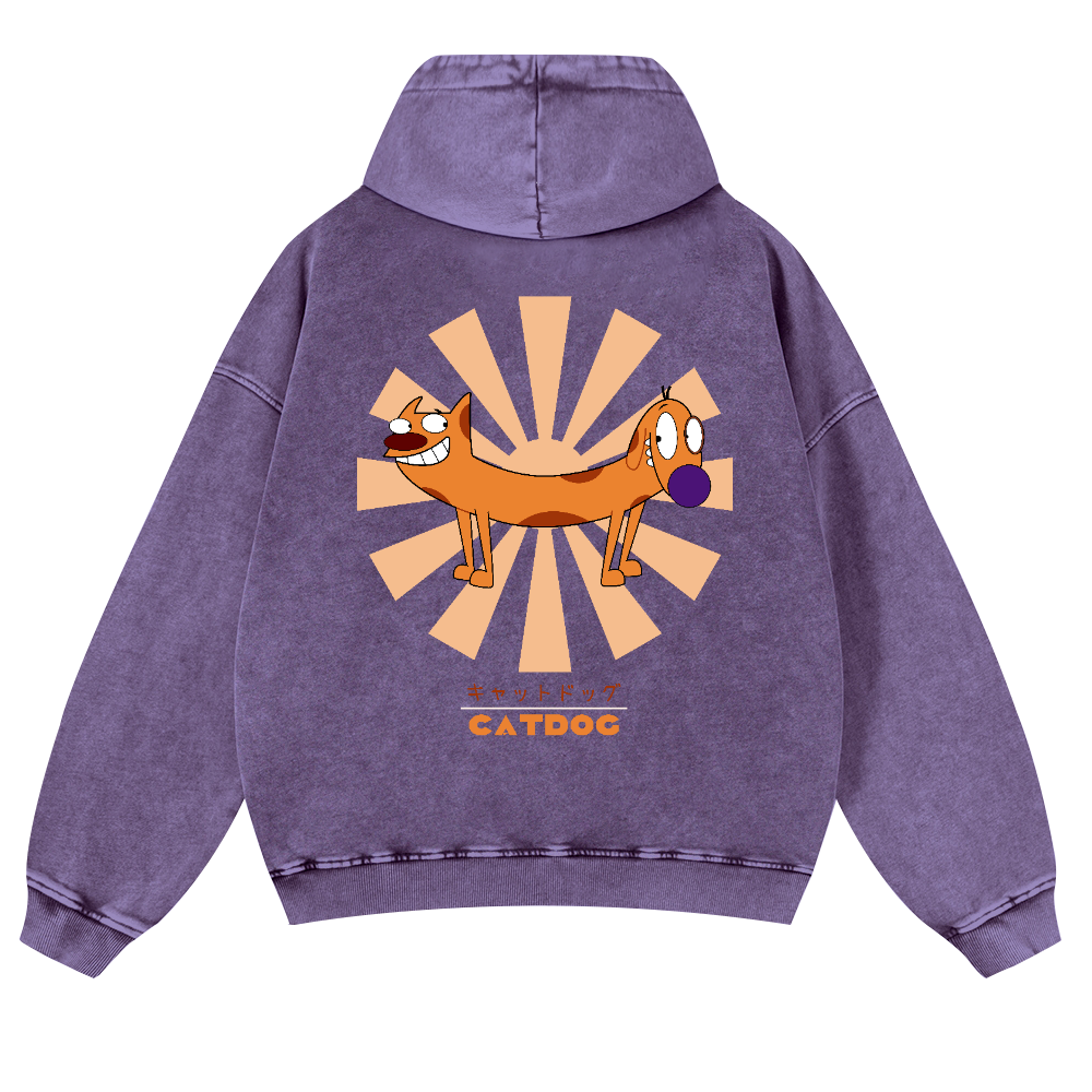 Catdog Vintage Washed Cotton Back Art Hoodie