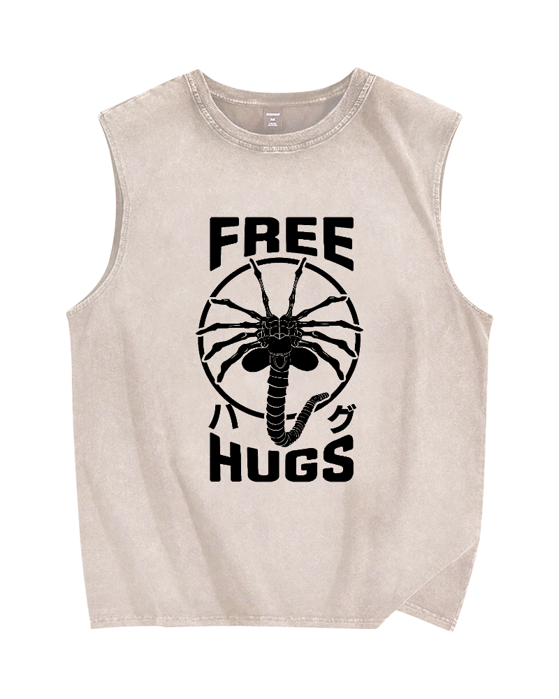 Free Hugs Vintage Distressed Washed Tank Top