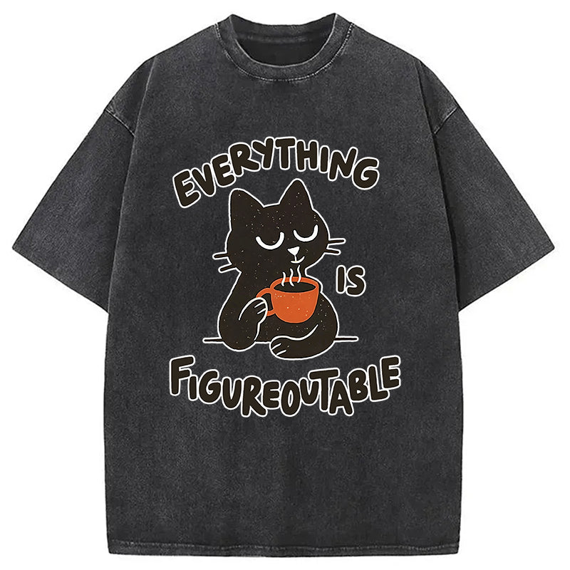 Cat Tasting Coffee Washed T-Shirt