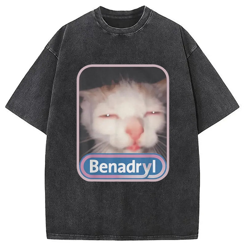 Benadryl Meme Cat Washed T-Shirt