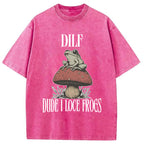 Cute Frog on Mushroom Washed T-Shirt