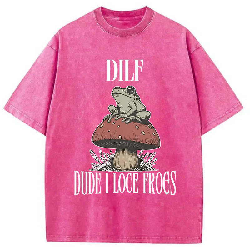 Cute Frog on Mushroom Washed T-Shirt