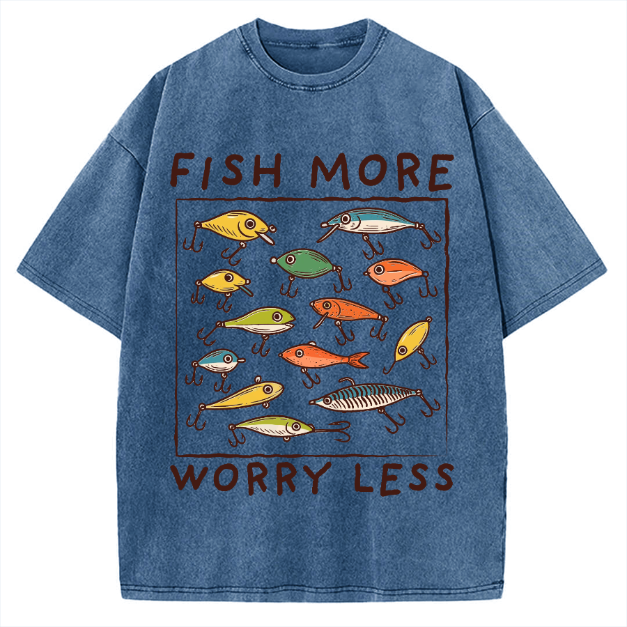 Unisex Fish More Worry Less Vintage Washed T-shirt