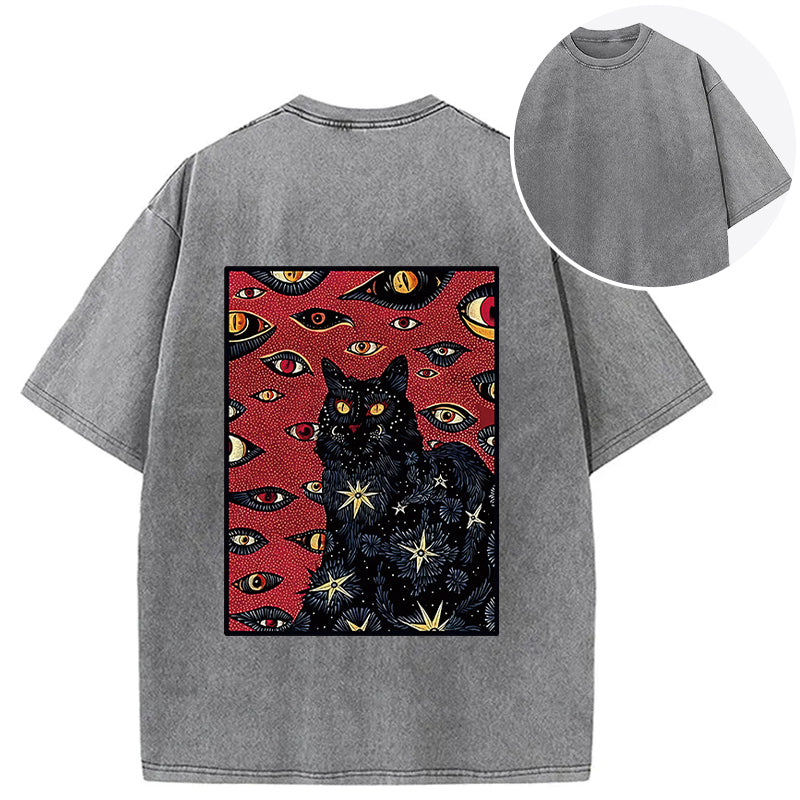 Mysterious Cat Back Washed T-Shirt