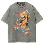 Skate Cat Washed Vintage Short Sleeves T-Shirt