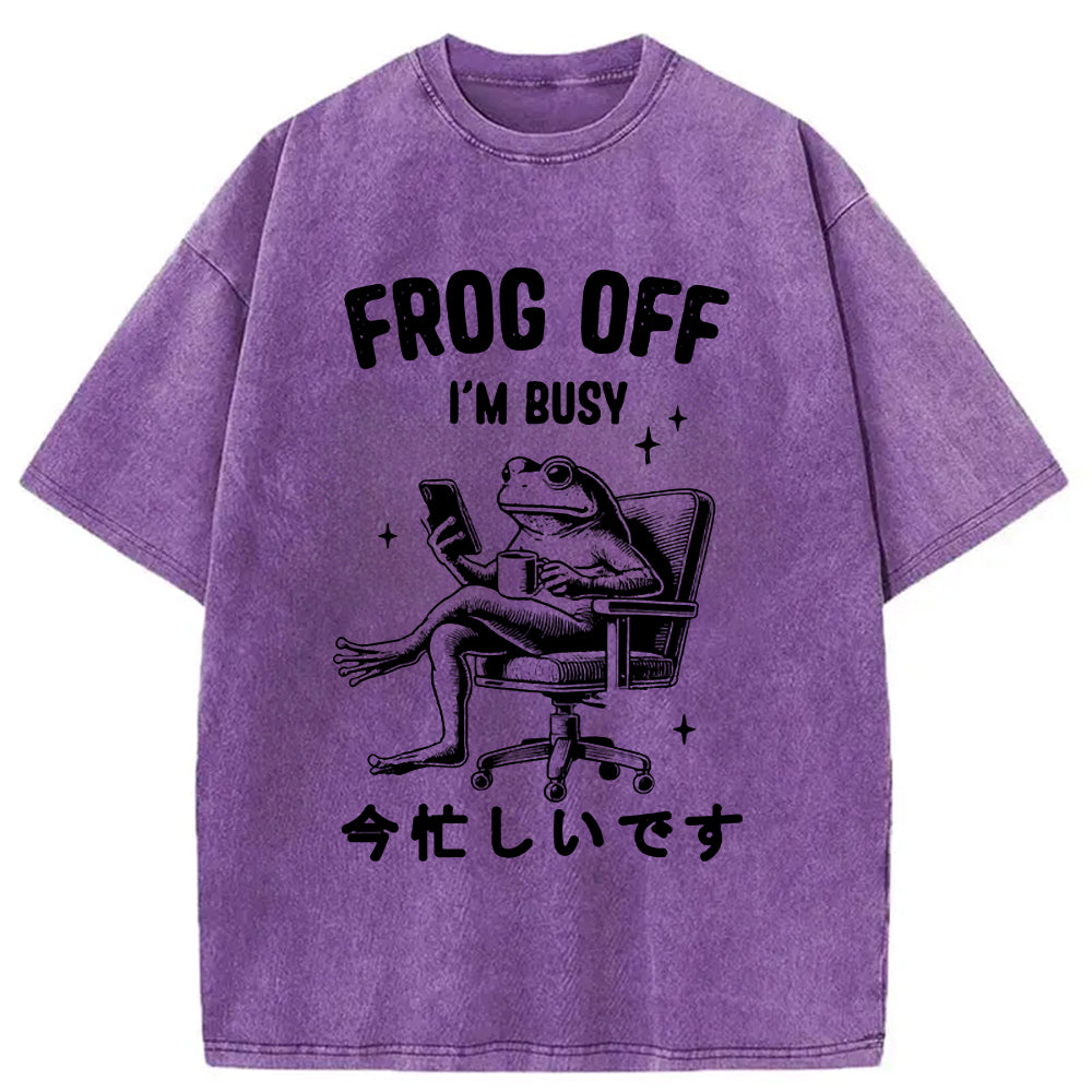 Busy Frog Funny Washed T-Shirt