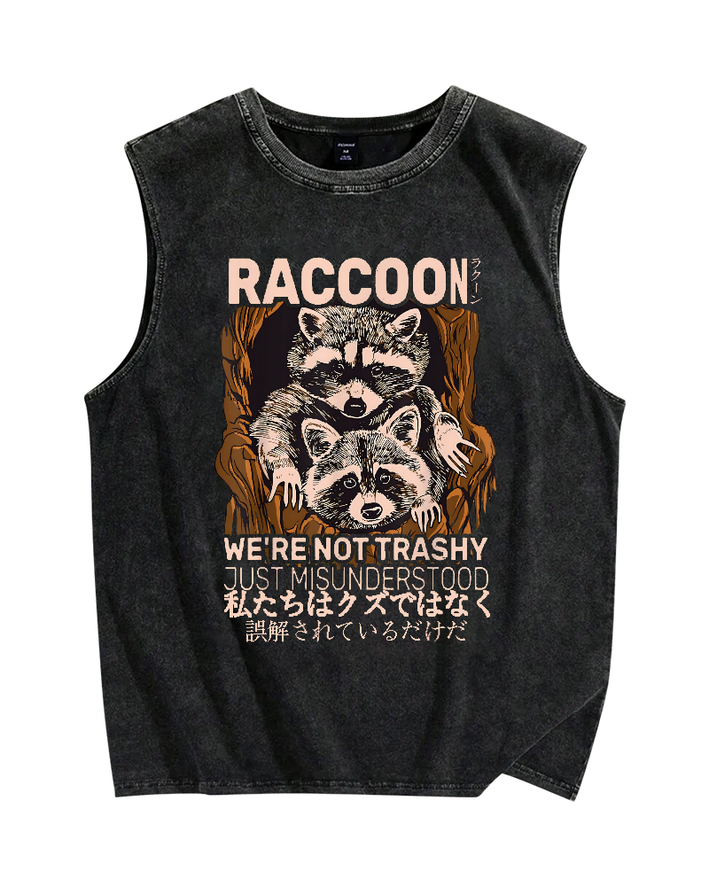 We're not trashy,just misunderstood Raccoon Vintage Distressed Washed Tank Top