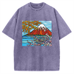 Mt Fuji Janapese Style Painting Vintage Washed T-shirt