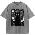 The Starry Night And Cat Washed T-Shirt