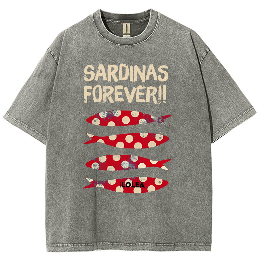 Polka Dot Fish Washed Vintage Short Sleeves T-Shirt