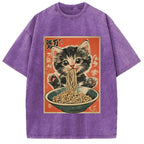 Kawaii Ramen Cat Vintage Japanese Washed T-Shirt