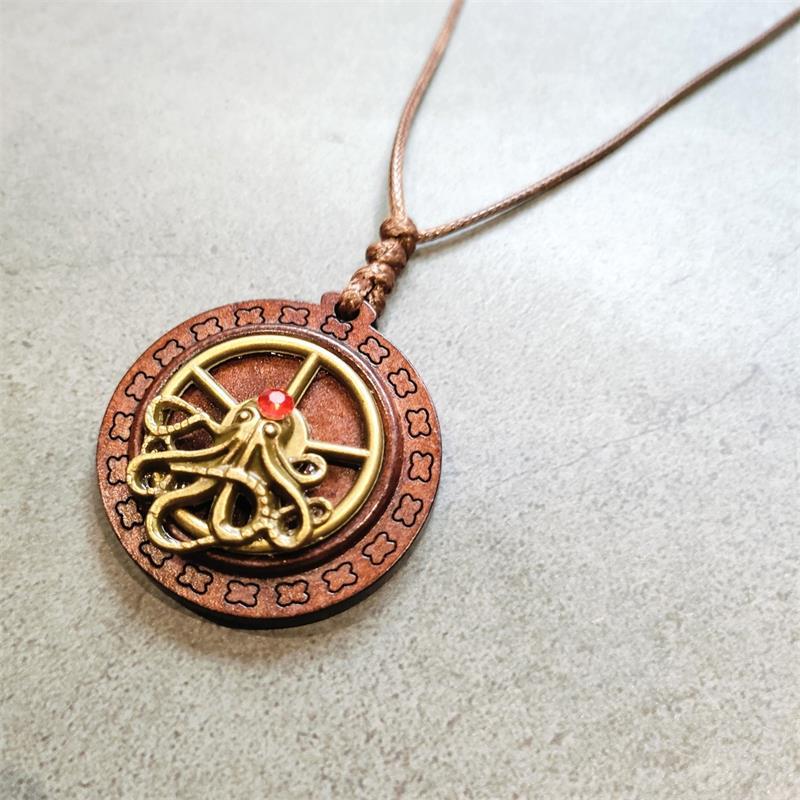 Octopus Necklace Retro Wood Pendant
