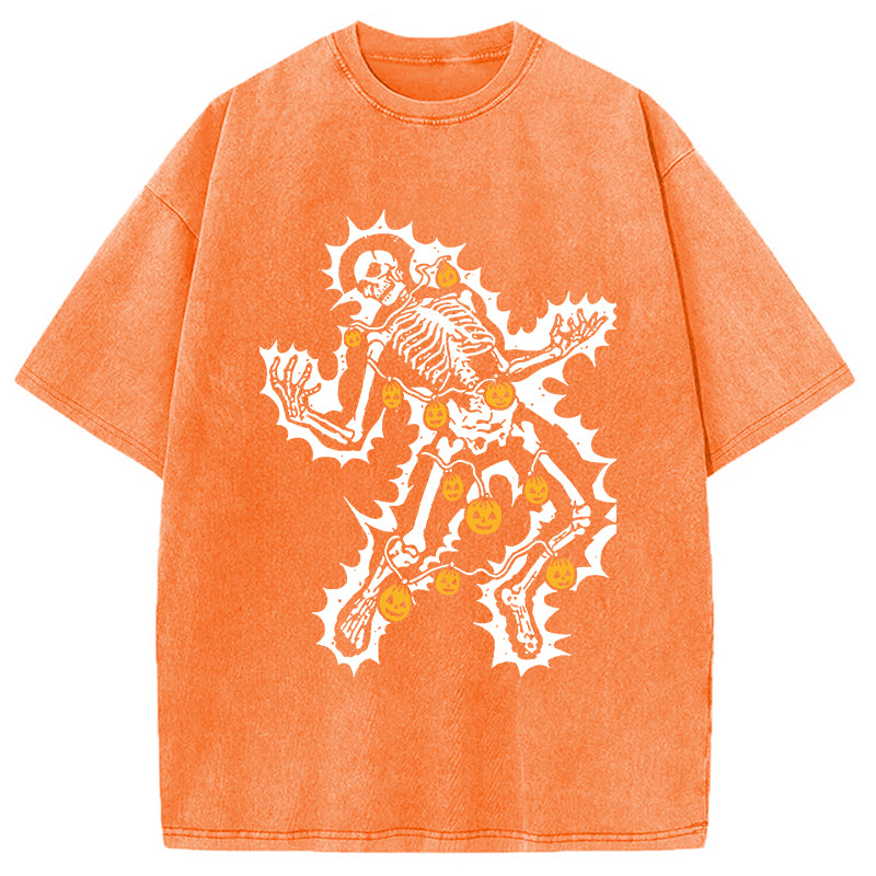 Electrocuted Skeleton Halloween Washed T-Shirt