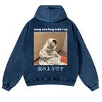 Snug Cat Vintage Washed Cotton Back Art Hoodie